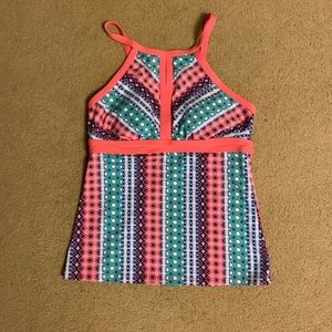 Land’s End women’s keyhole modest high neck tankini swim top. Size 2